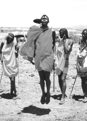A Masai warrior defies gravity.