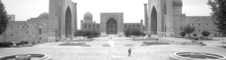 The massive, beautifully tiled Registan, the central square of Samarkand.