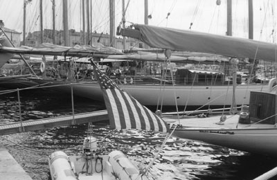 The dock in St. Tropez is timbered with the masts of multimillion-dollar yachts, most sporting the flags of their owners’ home countries.