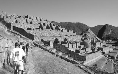 Our tour group entering the ruins of Machu Picchu from the Inca Trail.