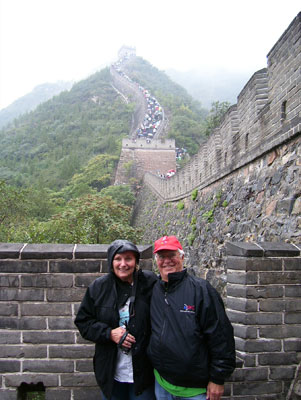 Judy and Marvin ponder their ascent of the Great Wall of China in Beijing.