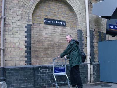 According to the HP novels, it was necessary to push a luggage cart through the wall to reach Platform 9¾ at King’s Cross Station. Photo by Marcus Rice