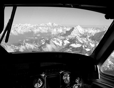 On the Himalayas scenic flight, viewing Mt. Everest from the cockpit.