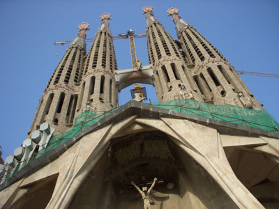 An entrance to Barcelona’s Sagrada Familia is dwarfed by the four towers of the Nativity Façade. Photos: Brunhouse