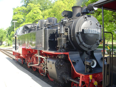 Molli, the 120-year-old, narrow-gauge steam engine, puffs between the resorts of Bad Doberan and Kühlungsborn.