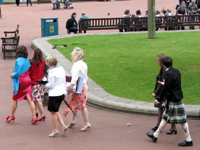 A Scottish wedding brings out different kinds of “skirts.”