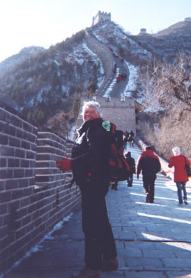Kaye Tobin on her way up the Great Wall in China.