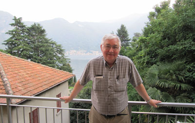 Rudy Cajka on the balcony of his vacation apartment at Lake Como.