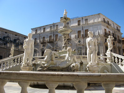 The so-called “fountain of shame” in Palermo’s Piazza Pretoria.