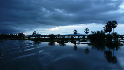 The sun setting on the Mekong.