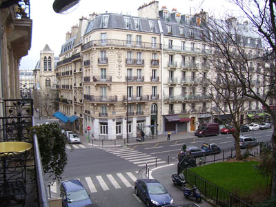 The view from our balcony at Hotel Henri IV overlooking rue des Ecoles in Paris’ Latin Quarter.