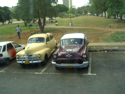 These taxis are typical of those found in Cuba.