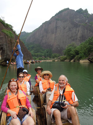 Travelers rafting down China's Min River, the  largest river in the coastal province of Fujian.