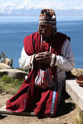 A shaman performing a private ceremony for us on Sun Island.