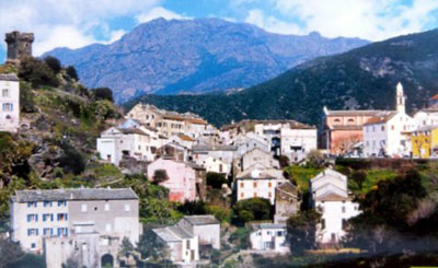 A panorama of the picturesque village of Nonza.