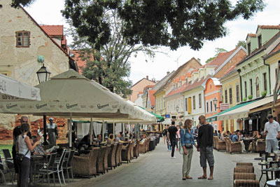 The pedestrian Tkalcˇic´eva Street in Zagreb bustles with activity day and night.