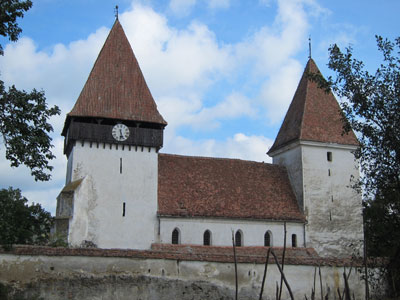 A view of the fortified Saxon church in Merghindeal, Romania.