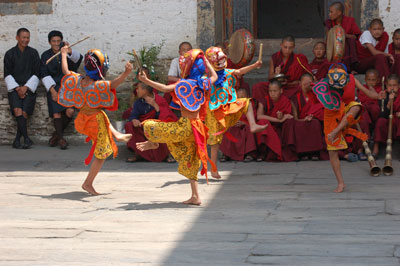 Child monks learning to dance at Kuenga Rabten, the winter palace of Bhutan’s second king, south of Trongsa. Photo: Bernstein