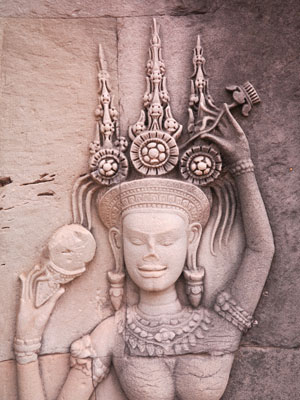 Relief of an apsara dancer from the walls of Angkor Wat. 