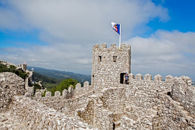 Stone walls of the Castle of the Moors in Sintra.