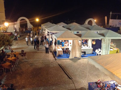 Booths set up for the Sapori di Mare festival in Sperlonga.