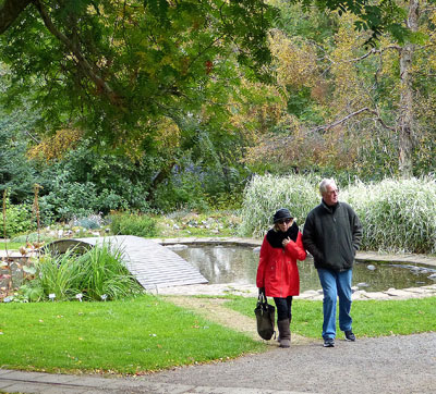 Visitors strolling the garden’s park-like grounds.