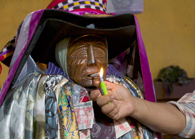 An effigy of the Mayan shaman/saint Maximón. Photo by Margaret Mallory