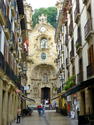 The 18th-century Basilica of Santa María graces Old Town in San Sebastián, Spain. 