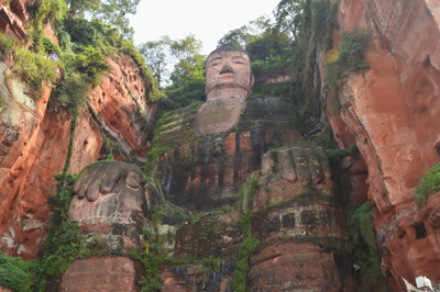 Giant Buddha carved into the mountainside in Leshan.