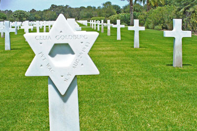 Among hundreds of Christian crosses in the North Africa American Cemetery in Tunis, the Star of David stands out at the grave of Celia Goldberg of the Women’s Army Corps. 