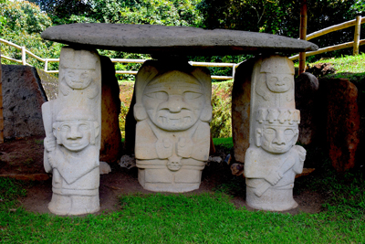 Carved tomb guardians at San Agustín.