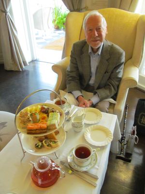 My husband, Paul, taking afternoon tea at the Mount Nelson Hotel.