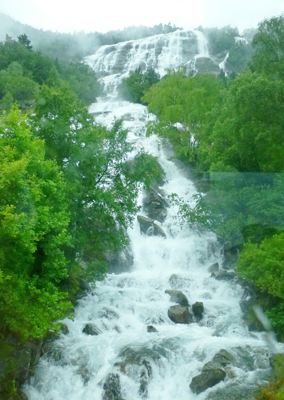 One of hundreds of waterfalls in Norway’s fjord region.