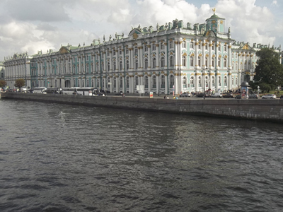 The Winter Palace, a baroque building on the bank of the Neva River that served as a residence of the Romanovs