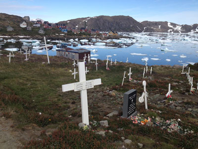 The cemetery overlooking the village of Kulusuk in eastern Greenland.