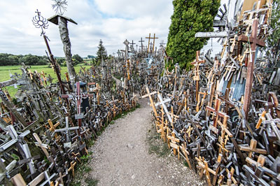 A path leads visitors through the thousands of crosses of different sizes and materials at Latvia’s Hill of Crosses.