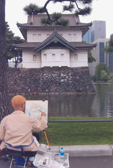 A common subject for painters — the watch tower of Edo Castle, part of the Imperial Palace in Tokyo, Japan. Photo by David Tykol