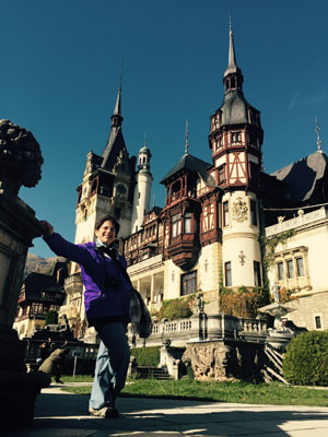 Donna Altes in front of Peleș Castle near Sinaia.
