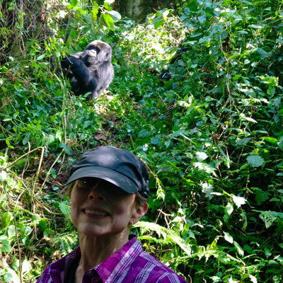 What a thrill! Susan Philbin on a trek to visit the mountain gorillas of Rwanda.