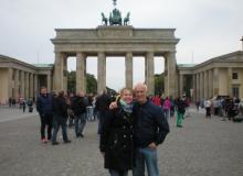 Joan Anderson and Tom Kilroy at the Brandenburg Gate in Berlin.
