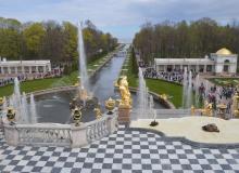 View of the Sea Channel from atop the Grand Cascade at Peterhof.