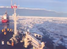 Following the icebreaker Sir Wilfrid Laurier through the Bellot Strait.