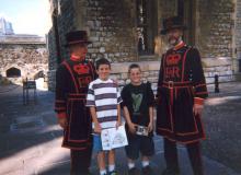 Matt and Zach Winston trying not to lose their heads at the Tower of London.