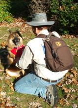 Randy, with his Totto backpack, and his dog, Princess.