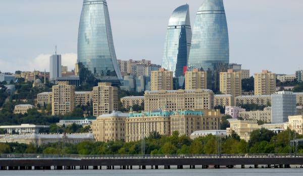 View of Baku’s Flame Towers.