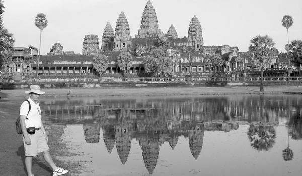 Randy Keck and the “five peaks of Mount Maru” — outside Angkor Wat. Photo: Lin