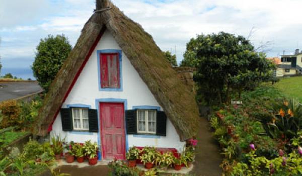 A thatch-roofed cottage near Santana, Madeira. 