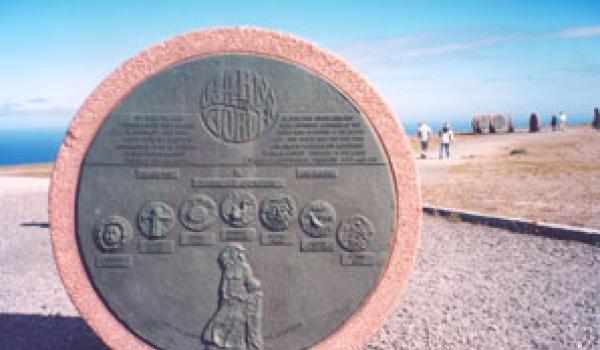 Plaque for Children of the Earth monument at North Cape on Magerøya Isla