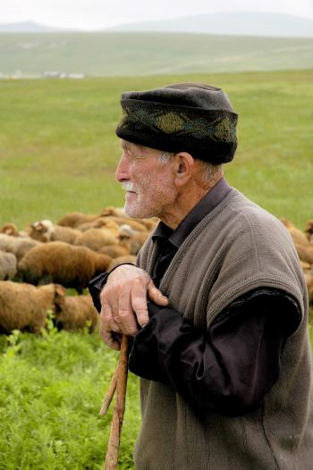 Azerbaijani shepherd watching his flock. Photo by Ana Filonov/ MIR Corporation