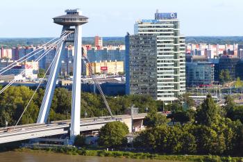 The SNP Bridge’s observation deck and “UFO” restaurant provide stunning views of Bratislava. Photo by Gretchen Strauch